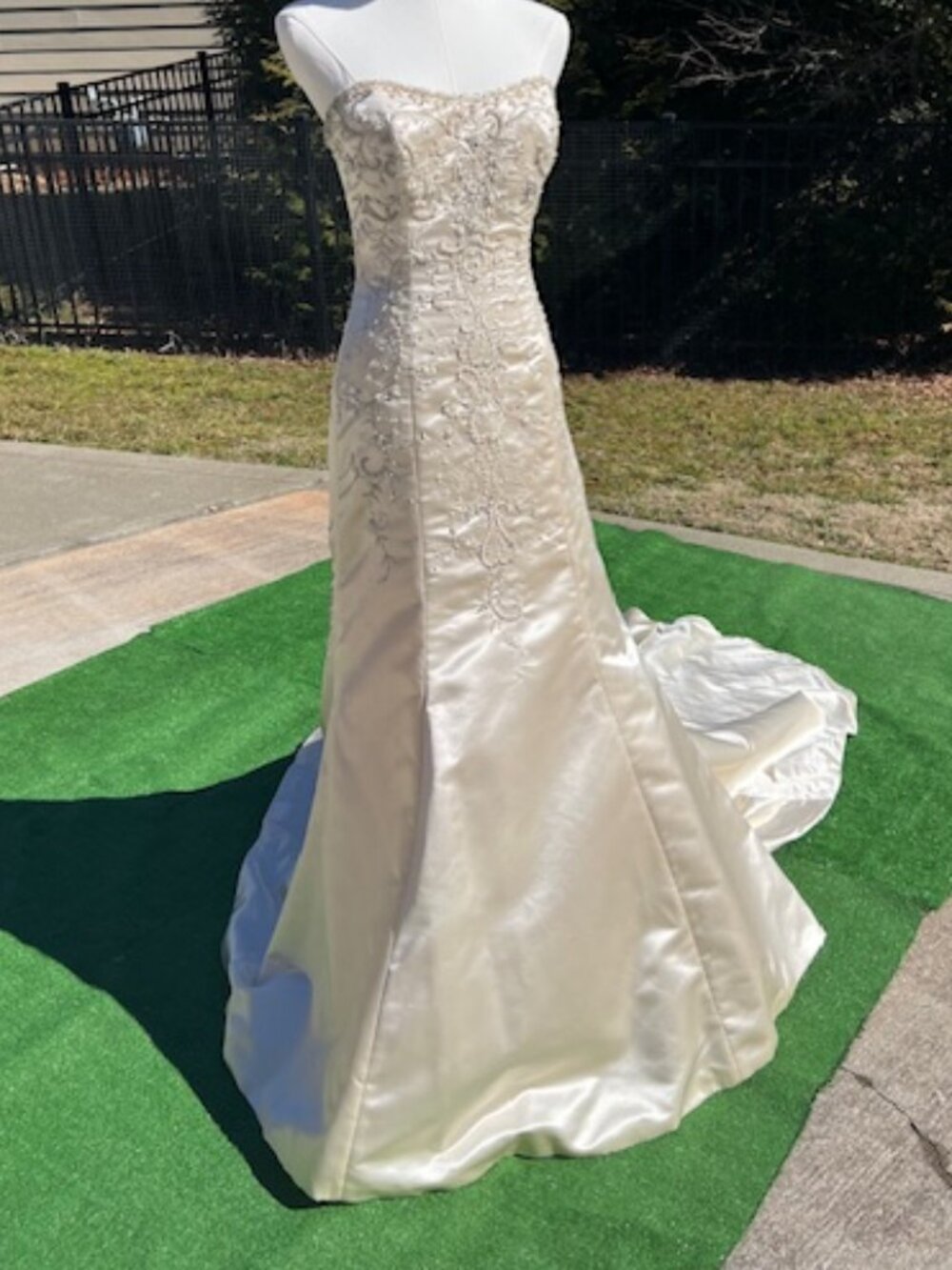 Maggie Sottero Ivory Strapless Beaded Satin A-Line Wedding Dress